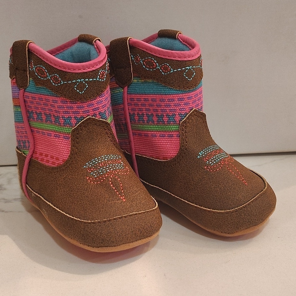 Infant Baby Twister Cowboy Boots Western Cowgirl Fabric Brown Pink